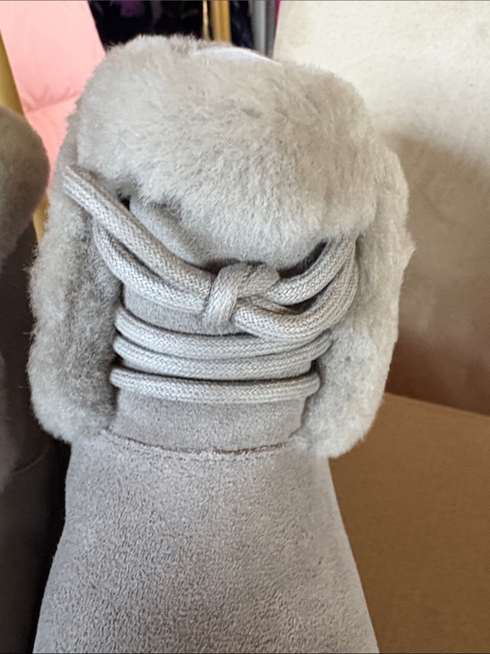UGG Taupe Suede Shearling Lace-Up Booties - Picture 4 of 4